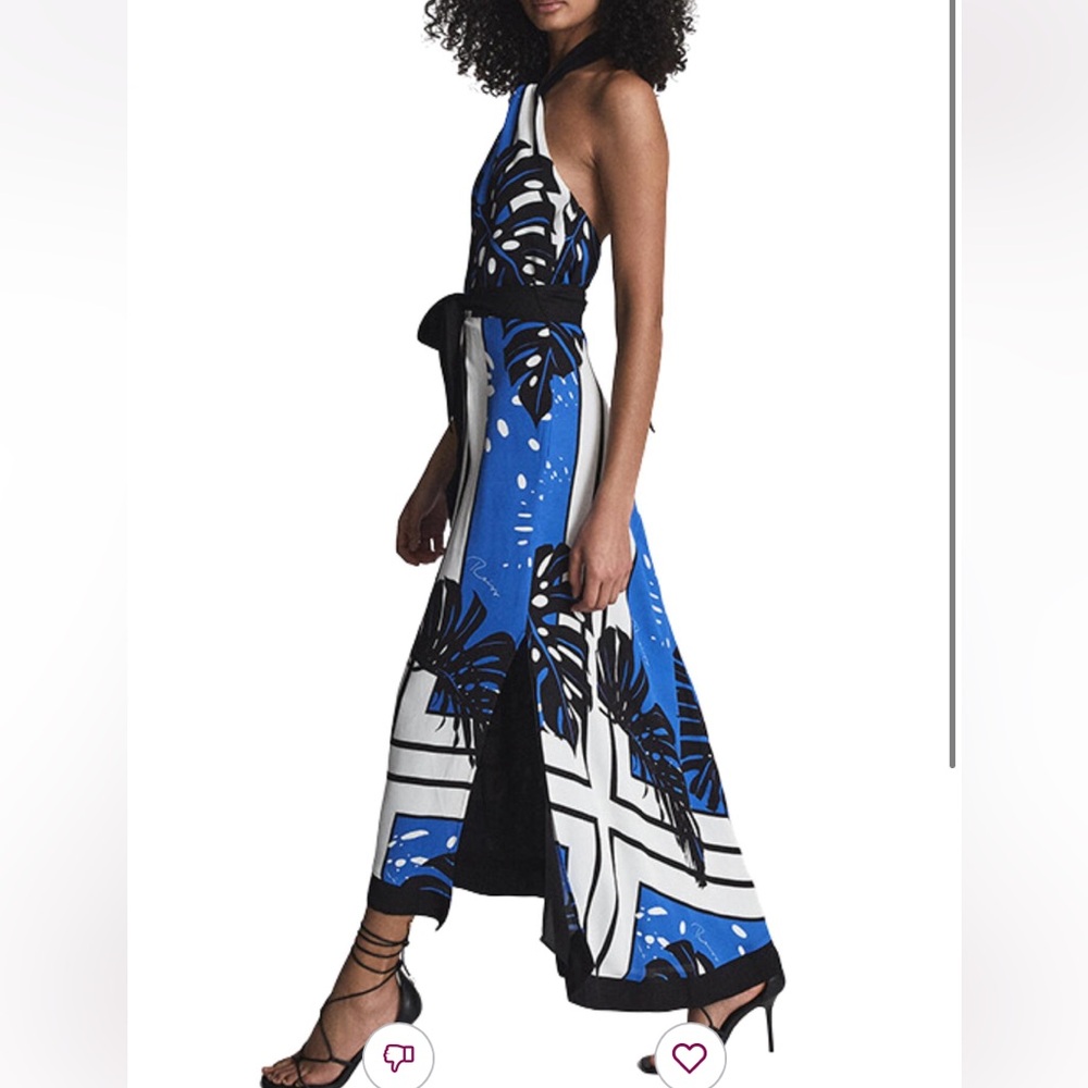 NWT Reiss Erin Blue Maxi Halter Tropical Print Sundress Resort Wear - Picture 3 of 12